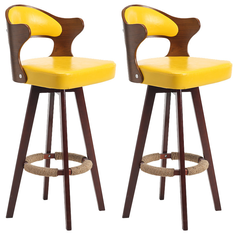 Modern Armless Backrest Counter Stool Wood Milk Tea Shop Bar Stool with Pedal and Cushion Yellow 2 Piece Set Clearhalo 'Bar Furniture' 'Bar Stools' 'bar_stools' 'furn' 'furn_bar_stools' 'furniture_bar_stools' 'Kitchen & Dining Furniture' 'kitchen&dining_furn' 'kitchen' 'kitchen_furn' Furniture' 4482381