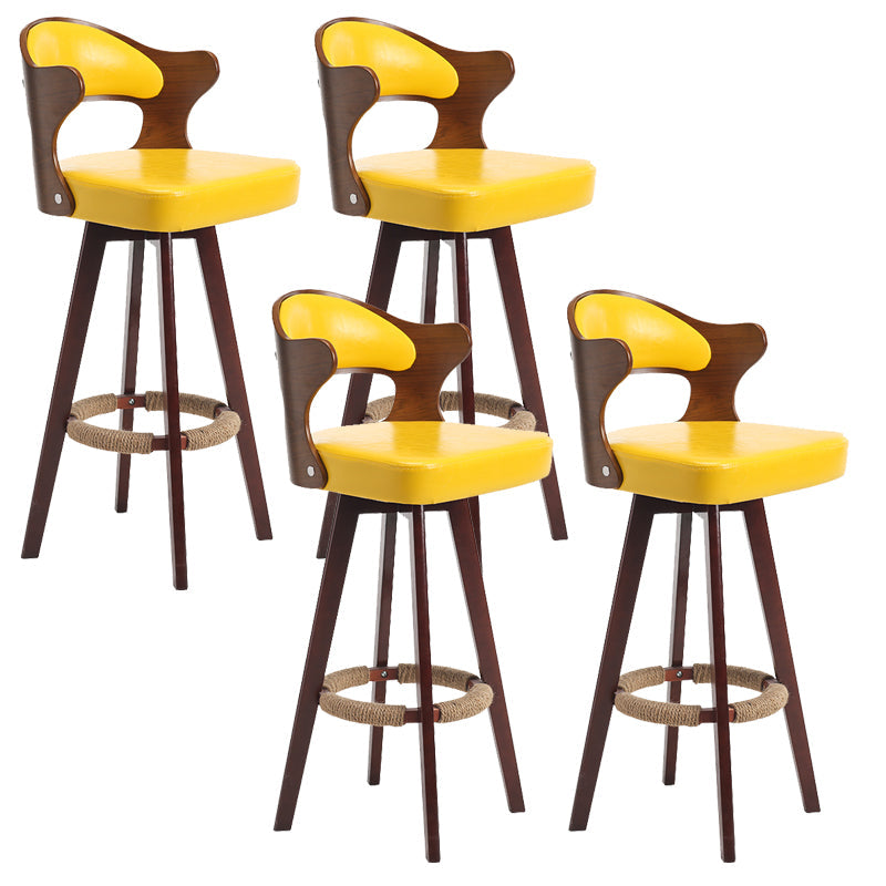 Modern Armless Backrest Counter Stool Wood Milk Tea Shop Bar Stool with Pedal and Cushion Yellow 4 Piece Set Clearhalo 'Bar Furniture' 'Bar Stools' 'bar_stools' 'furn' 'furn_bar_stools' 'furniture_bar_stools' 'Kitchen & Dining Furniture' 'kitchen&dining_furn' 'kitchen' 'kitchen_furn' Furniture' 4482382