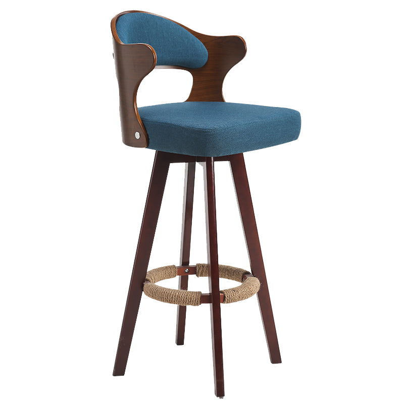 Modern Armless Backrest Counter Stool Wood Milk Tea Shop Bar Stool with Pedal and Cushion Dark Blue 1 Piece Clearhalo 'Bar Furniture' 'Bar Stools' 'bar_stools' 'furn' 'furn_bar_stools' 'furniture_bar_stools' 'Kitchen & Dining Furniture' 'kitchen&dining_furn' 'kitchen' 'kitchen_furn' Furniture' 4482383