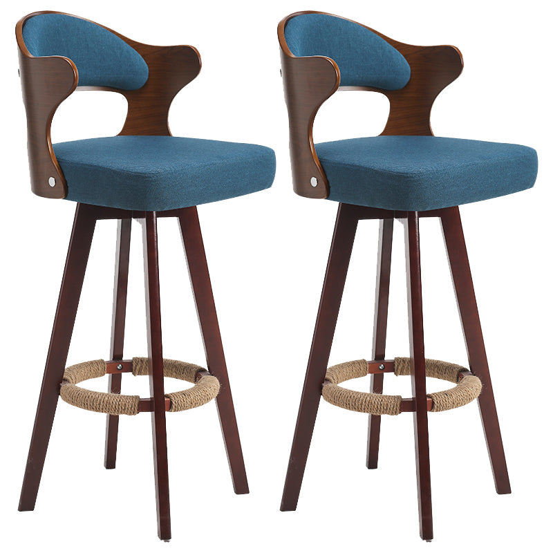 Modern Armless Backrest Counter Stool Wood Milk Tea Shop Bar Stool with Pedal and Cushion Dark Blue 2 Piece Set Clearhalo 'Bar Furniture' 'Bar Stools' 'bar_stools' 'furn' 'furn_bar_stools' 'furniture_bar_stools' 'Kitchen & Dining Furniture' 'kitchen&dining_furn' 'kitchen' 'kitchen_furn' Furniture' 4482384