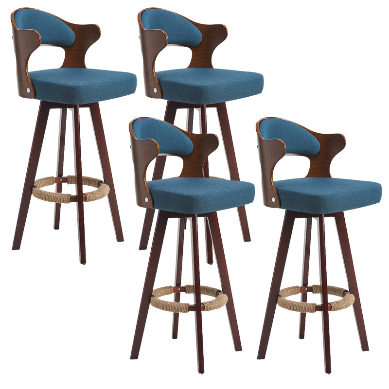 Modern Armless Backrest Counter Stool Wood Milk Tea Shop Bar Stool with Pedal and Cushion Dark Blue 4 Piece Set Clearhalo 'Bar Furniture' 'Bar Stools' 'bar_stools' 'furn' 'furn_bar_stools' 'furniture_bar_stools' 'Kitchen & Dining Furniture' 'kitchen&dining_furn' 'kitchen' 'kitchen_furn' Furniture' 4482385
