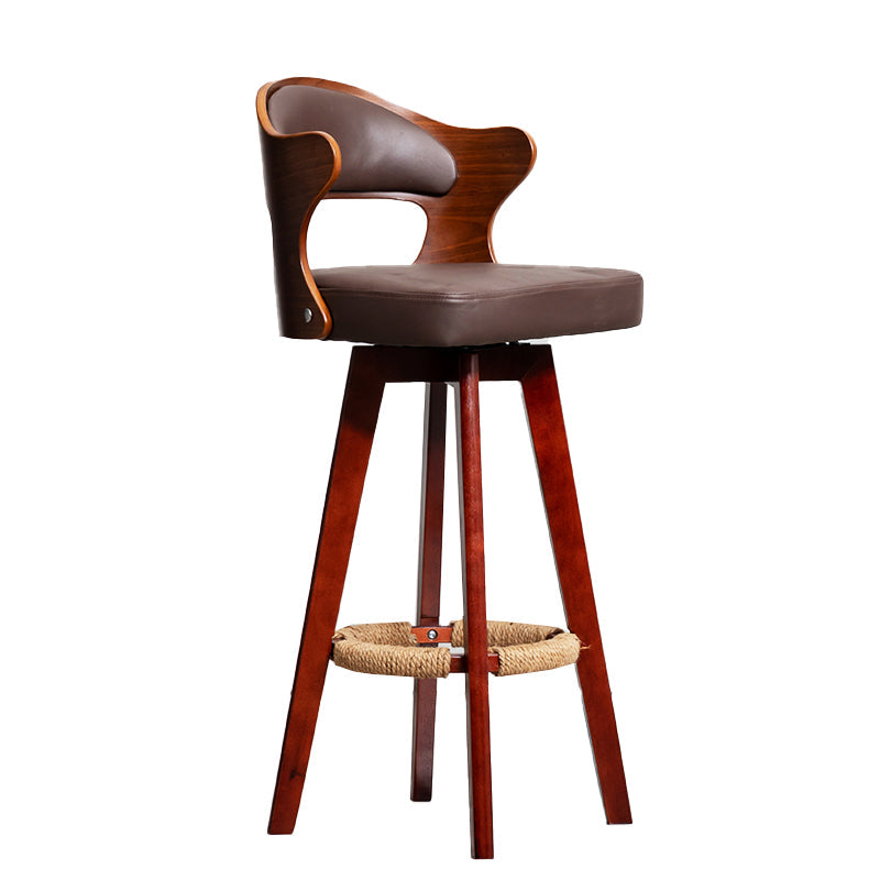 Modern Armless Backrest Counter Stool Wood Milk Tea Shop Bar Stool with Pedal and Cushion Dark Brown 1 Piece Clearhalo 'Bar Furniture' 'Bar Stools' 'bar_stools' 'furn' 'furn_bar_stools' 'furniture_bar_stools' 'Kitchen & Dining Furniture' 'kitchen&dining_furn' 'kitchen' 'kitchen_furn' Furniture' 4482386