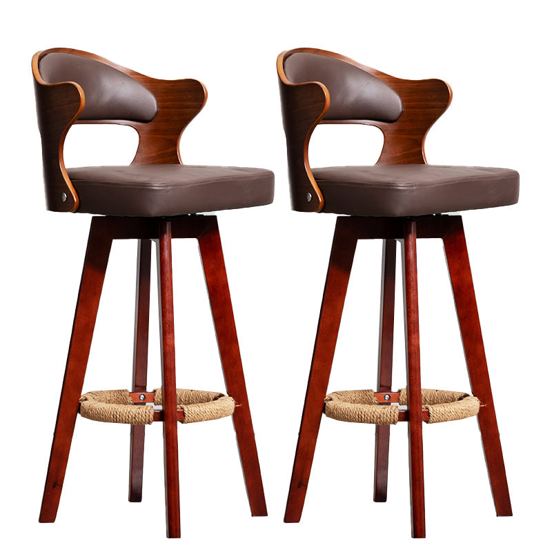 Modern Armless Backrest Counter Stool Wood Milk Tea Shop Bar Stool with Pedal and Cushion Dark Brown 2 Piece Set Clearhalo 'Bar Furniture' 'Bar Stools' 'bar_stools' 'furn' 'furn_bar_stools' 'furniture_bar_stools' 'Kitchen & Dining Furniture' 'kitchen&dining_furn' 'kitchen' 'kitchen_furn' Furniture' 4482387