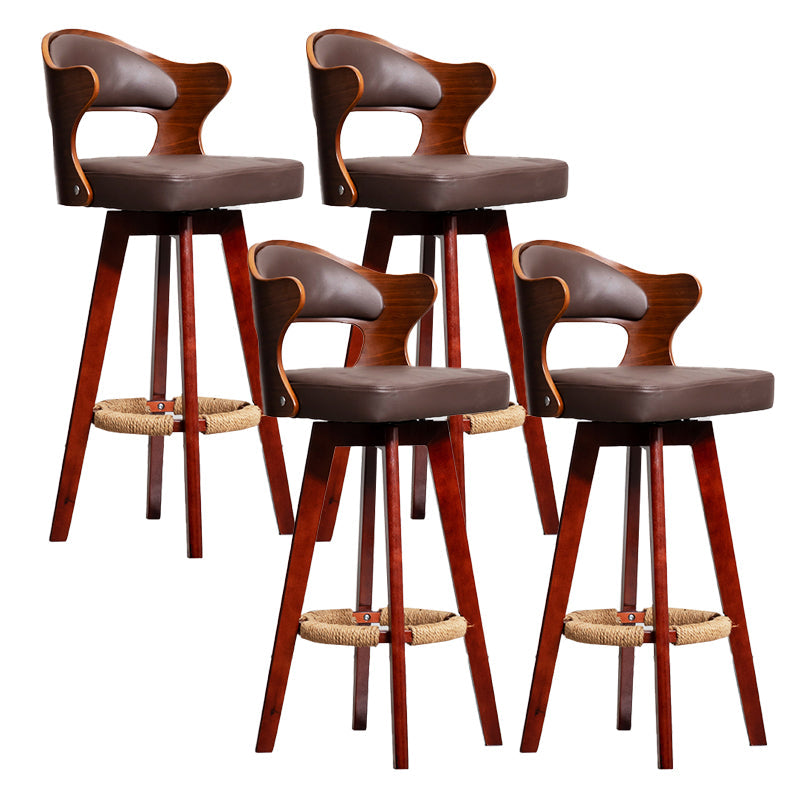 Modern Armless Backrest Counter Stool Wood Milk Tea Shop Bar Stool with Pedal and Cushion Dark Brown 4 Piece Set Clearhalo 'Bar Furniture' 'Bar Stools' 'bar_stools' 'furn' 'furn_bar_stools' 'furniture_bar_stools' 'Kitchen & Dining Furniture' 'kitchen&dining_furn' 'kitchen' 'kitchen_furn' Furniture' 4482388