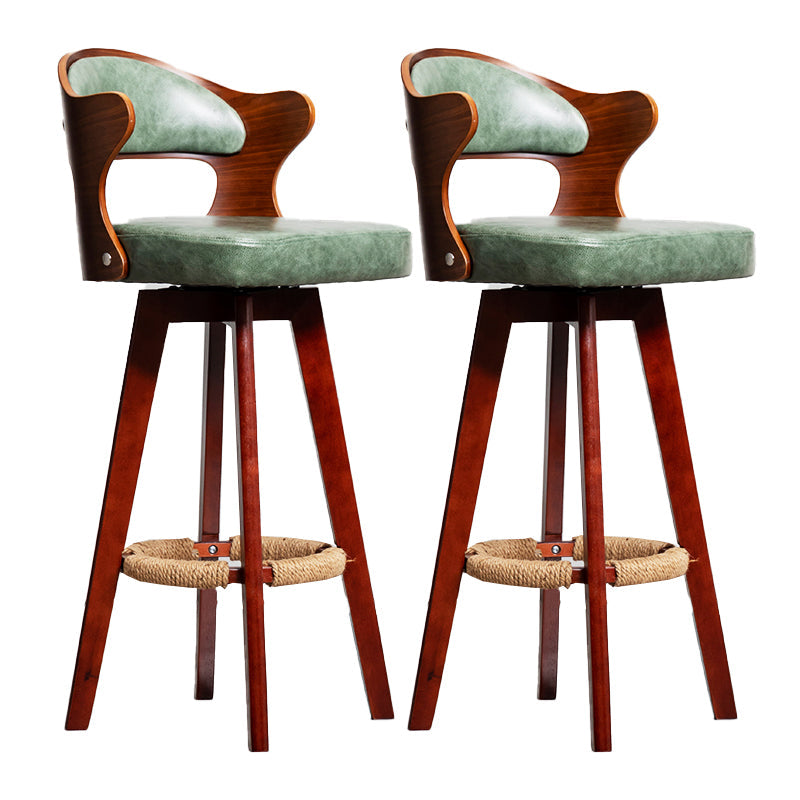 Modern Armless Backrest Counter Stool Wood Milk Tea Shop Bar Stool with Pedal and Cushion Blackish Green 2 Piece Set Clearhalo 'Bar Furniture' 'Bar Stools' 'bar_stools' 'furn' 'furn_bar_stools' 'furniture_bar_stools' 'Kitchen & Dining Furniture' 'kitchen&dining_furn' 'kitchen' 'kitchen_furn' Furniture' 4482390