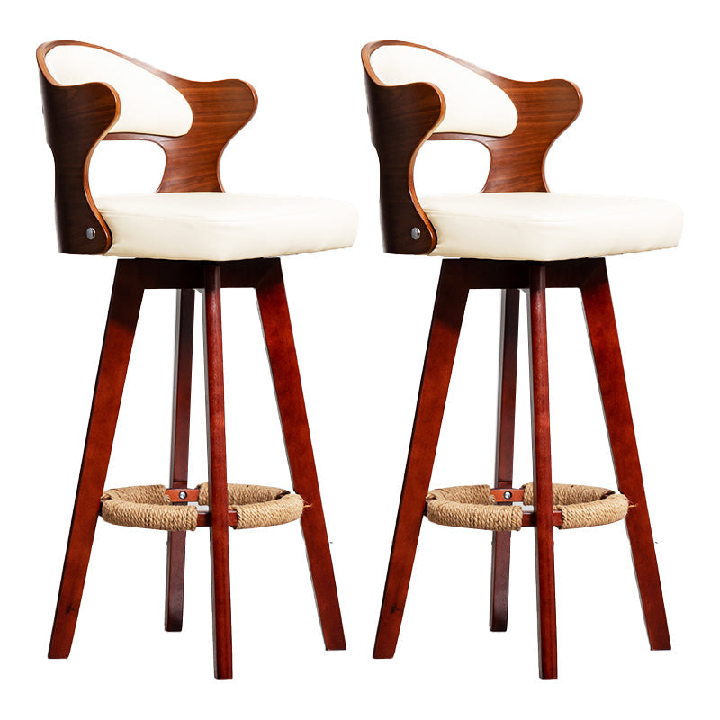 Modern Armless Backrest Counter Stool Wood Milk Tea Shop Bar Stool with Pedal and Cushion Off-White 2 Piece Set Clearhalo 'Bar Furniture' 'Bar Stools' 'bar_stools' 'furn' 'furn_bar_stools' 'furniture_bar_stools' 'Kitchen & Dining Furniture' 'kitchen&dining_furn' 'kitchen' 'kitchen_furn' Furniture' 4482393