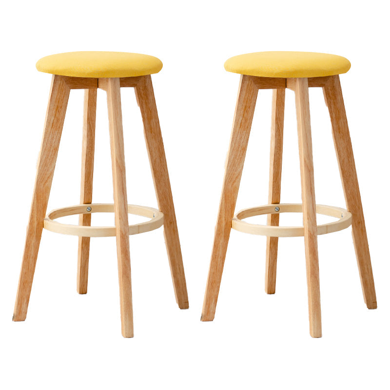 Modern Armless Backless Counter Stool Wood Cashier Bar Stool with Cushion and Pedal Yellow 2 Piece Set Clearhalo 'Bar Furniture' 'Bar Stools' 'bar_stools' 'furn' 'furn_bar_stools' 'furniture_bar_stools' 'Kitchen & Dining Furniture' 'kitchen&dining_furn' 'kitchen' 'kitchen_furn' Furniture' 4482492