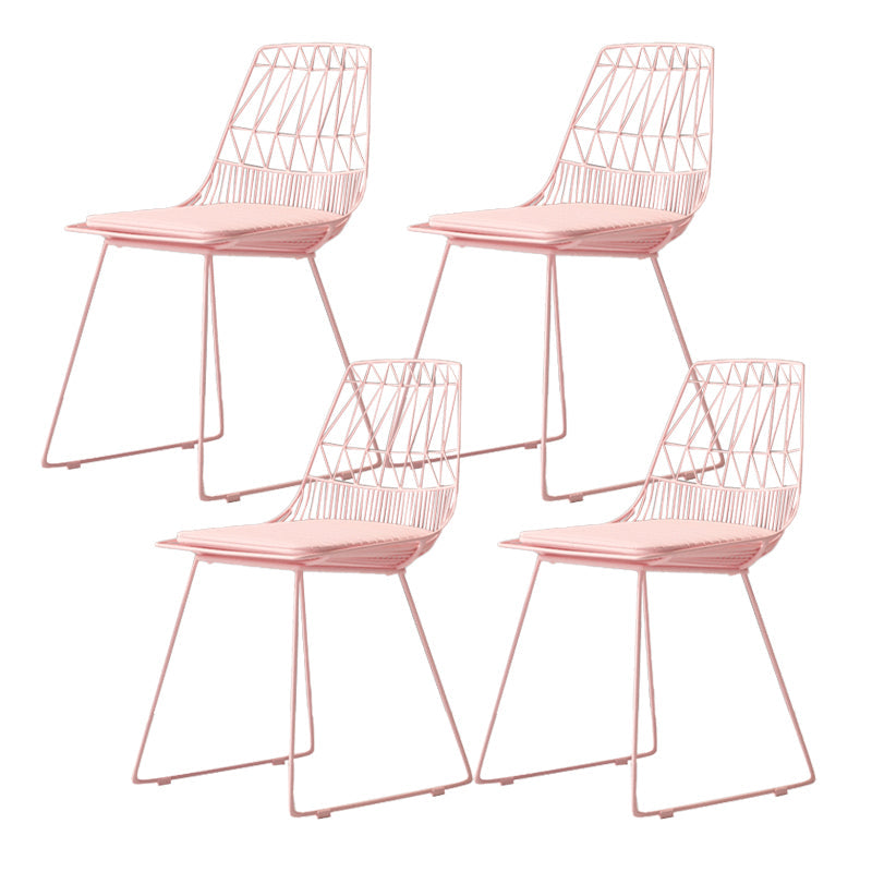 Contemporary Metal Barstool Bristol Bar Stool with Iron Legs and Low Back Pink 4 Piece Set Short Stool(18"H) Clearhalo 'Bar Furniture' 'Bar Stools' 'bar_stools' 'furn' 'furn_bar_stools' 'furniture_bar_stools' 'Kitchen & Dining Furniture' 'kitchen&dining_furn' 'kitchen' 'kitchen_furn' Furniture' 4482542