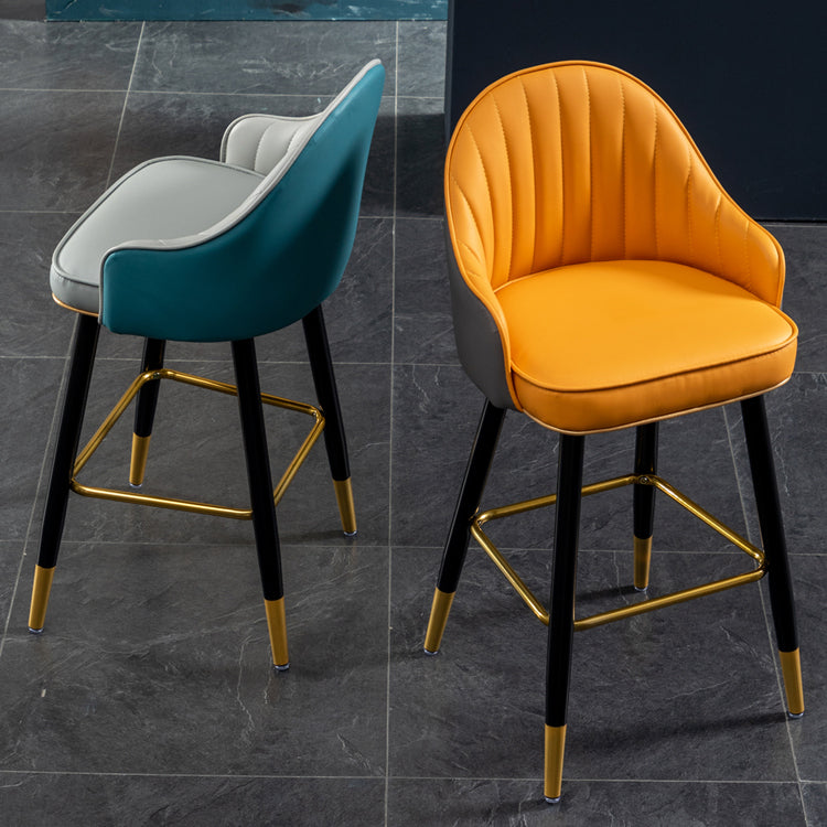 Contemporary Metal Leather Bar Stools Indoor Barstool with Footrest and Low Back Clearhalo 'Bar Furniture' 'Bar Stools' 'bar_stools' 'furn' 'furn_bar_stools' 'furniture_bar_stools' 'Kitchen & Dining Furniture' 'kitchen&dining_furn' 'kitchen' 'kitchen_furn' Furniture' 4482564