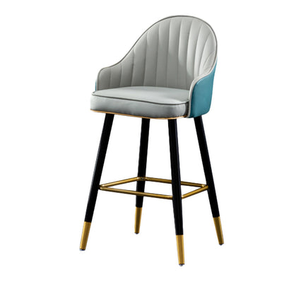 Contemporary Metal Leather Bar Stools Indoor Barstool with Footrest and Low Back Gray-Blue 1 Piece Short Stool(22"H)