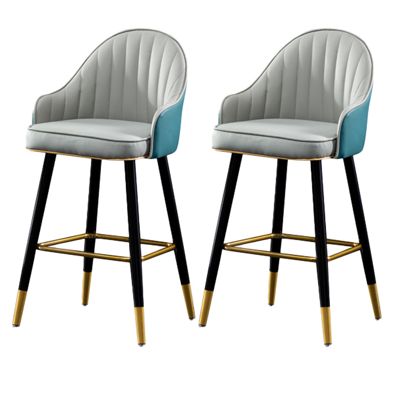 Contemporary Metal Leather Bar Stools Indoor Barstool with Footrest and Low Back Gray-Blue 2 Piece Set Short Stool(22"H) Clearhalo 'Bar Furniture' 'Bar Stools' 'bar_stools' 'furn' 'furn_bar_stools' 'furniture_bar_stools' 'Kitchen & Dining Furniture' 'kitchen&dining_furn' 'kitchen' 'kitchen_furn' Furniture' 4482577