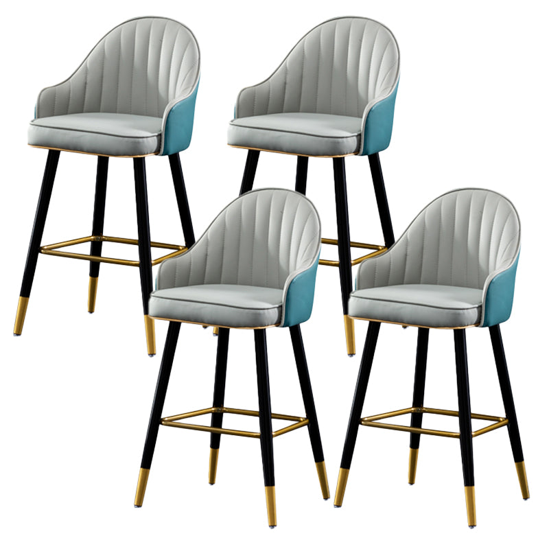 Contemporary Metal Leather Bar Stools Indoor Barstool with Footrest and Low Back Gray-Blue 4 Piece Set Short Stool(22"H) Clearhalo 'Bar Furniture' 'Bar Stools' 'bar_stools' 'furn' 'furn_bar_stools' 'furniture_bar_stools' 'Kitchen & Dining Furniture' 'kitchen&dining_furn' 'kitchen' 'kitchen_furn' Furniture' 4482580