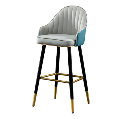 Contemporary Metal Leather Bar Stools Indoor Barstool with Footrest and Low Back Gray-Blue 1 Piece Counter Stool(26"H) Clearhalo 'Bar Furniture' 'Bar Stools' 'bar_stools' 'furn' 'furn_bar_stools' 'furniture_bar_stools' 'Kitchen & Dining Furniture' 'kitchen&dining_furn' 'kitchen' 'kitchen_furn' Furniture' 4482581