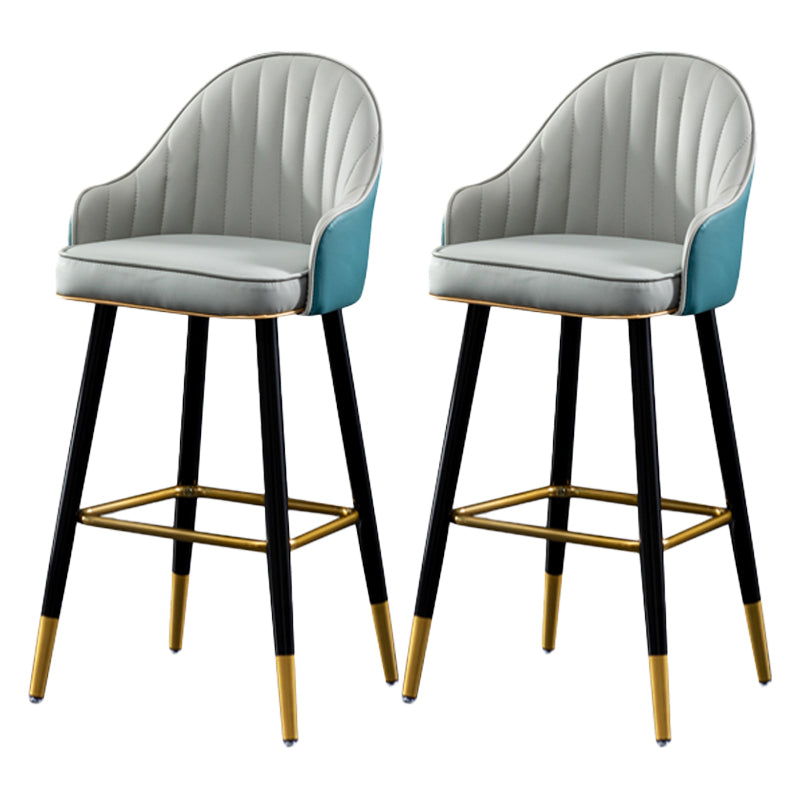 Contemporary Metal Leather Bar Stools Indoor Barstool with Footrest and Low Back Gray-Blue 2 Piece Set Counter Stool(26"H) Clearhalo 'Bar Furniture' 'Bar Stools' 'bar_stools' 'furn' 'furn_bar_stools' 'furniture_bar_stools' 'Kitchen & Dining Furniture' 'kitchen&dining_furn' 'kitchen' 'kitchen_furn' Furniture' 4482584