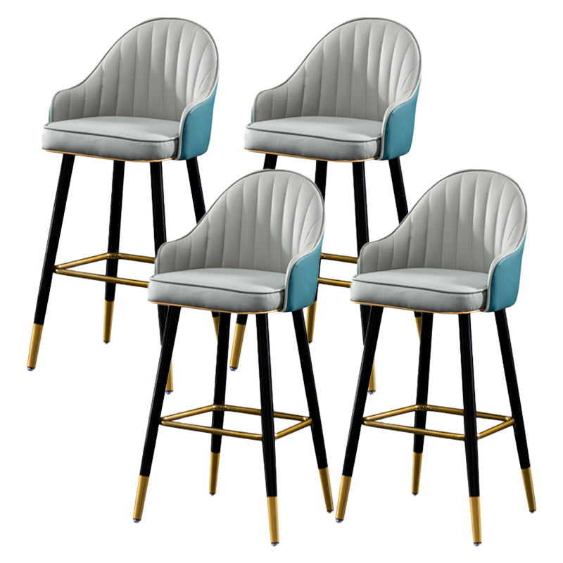 Contemporary Metal Leather Bar Stools Indoor Barstool with Footrest and Low Back Gray-Blue 4 Piece Set Counter Stool(26"H) Clearhalo 'Bar Furniture' 'Bar Stools' 'bar_stools' 'furn' 'furn_bar_stools' 'furniture_bar_stools' 'Kitchen & Dining Furniture' 'kitchen&dining_furn' 'kitchen' 'kitchen_furn' Furniture' 4482585