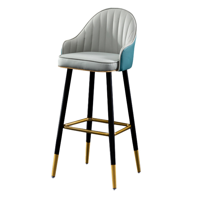 Contemporary Metal Leather Bar Stools Indoor Barstool with Footrest and Low Back Gray-Blue 1 Piece Bar Stool(30"H) Clearhalo 'Bar Furniture' 'Bar Stools' 'bar_stools' 'furn' 'furn_bar_stools' 'furniture_bar_stools' 'Kitchen & Dining Furniture' 'kitchen&dining_furn' 'kitchen' 'kitchen_furn' Furniture' 4482586