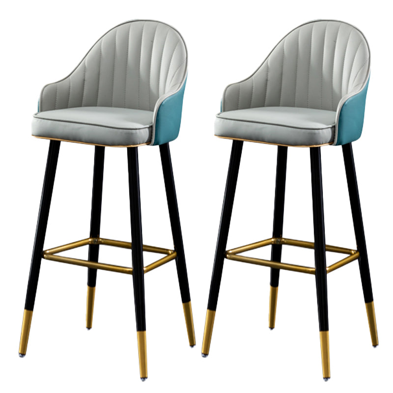 Contemporary Metal Leather Bar Stools Indoor Barstool with Footrest and Low Back Gray-Blue 2 Piece Set Bar Stool(30"H) Clearhalo 'Bar Furniture' 'Bar Stools' 'bar_stools' 'furn' 'furn_bar_stools' 'furniture_bar_stools' 'Kitchen & Dining Furniture' 'kitchen&dining_furn' 'kitchen' 'kitchen_furn' Furniture' 4482587