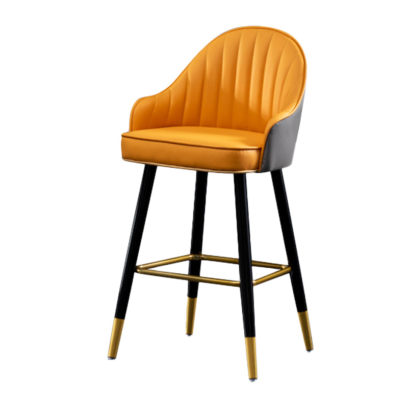 Contemporary Metal Leather Bar Stools Indoor Barstool with Footrest and Low Back Orange 1 Piece Short Stool(22"H) Clearhalo 'Bar Furniture' 'Bar Stools' 'bar_stools' 'furn' 'furn_bar_stools' 'furniture_bar_stools' 'Kitchen & Dining Furniture' 'kitchen&dining_furn' 'kitchen' 'kitchen_furn' Furniture' 4482598