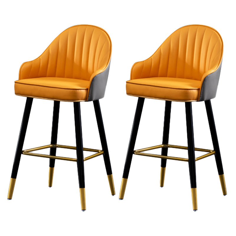 Contemporary Metal Leather Bar Stools Indoor Barstool with Footrest and Low Back Orange 2 Piece Set Short Stool(22"H) Clearhalo 'Bar Furniture' 'Bar Stools' 'bar_stools' 'furn' 'furn_bar_stools' 'furniture_bar_stools' 'Kitchen & Dining Furniture' 'kitchen&dining_furn' 'kitchen' 'kitchen_furn' Furniture' 4482599