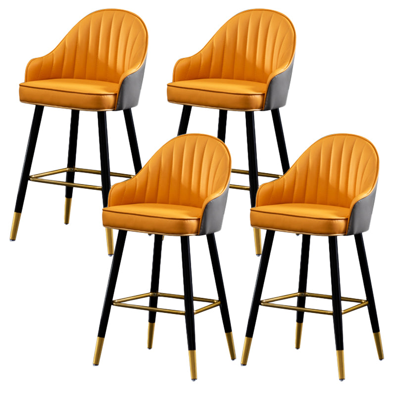 Contemporary Metal Leather Bar Stools Indoor Barstool with Footrest and Low Back Orange 4 Piece Set Short Stool(22"H) Clearhalo 'Bar Furniture' 'Bar Stools' 'bar_stools' 'furn' 'furn_bar_stools' 'furniture_bar_stools' 'Kitchen & Dining Furniture' 'kitchen&dining_furn' 'kitchen' 'kitchen_furn' Furniture' 4482600