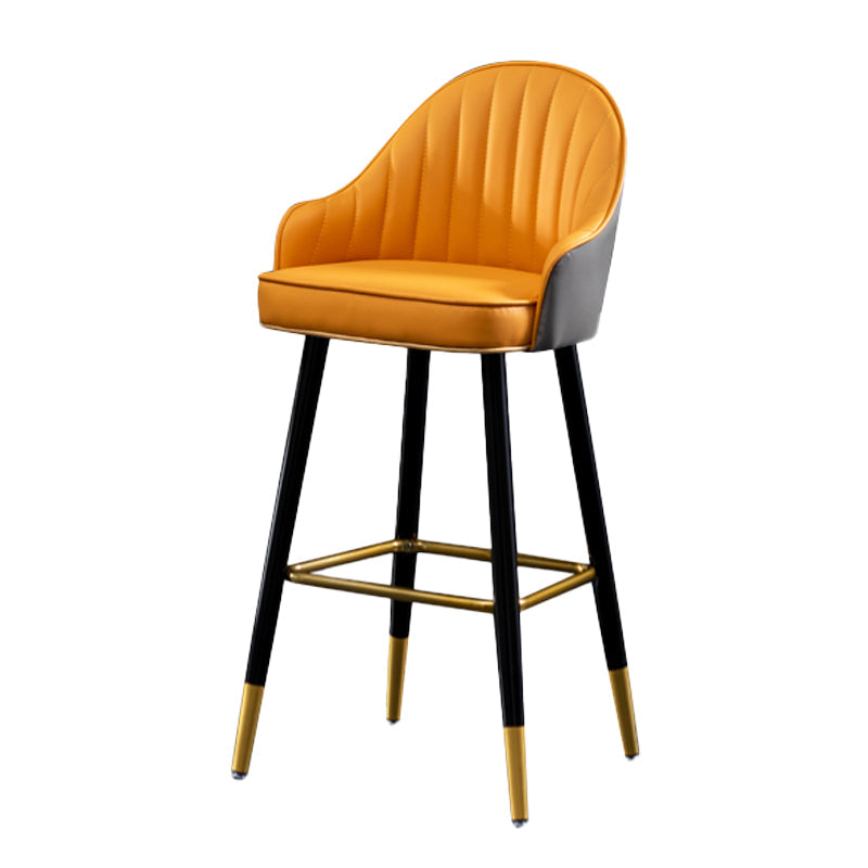 Contemporary Metal Leather Bar Stools Indoor Barstool with Footrest and Low Back Orange 1 Piece Counter Stool(26"H) Clearhalo 'Bar Furniture' 'Bar Stools' 'bar_stools' 'furn' 'furn_bar_stools' 'furniture_bar_stools' 'Kitchen & Dining Furniture' 'kitchen&dining_furn' 'kitchen' 'kitchen_furn' Furniture' 4482601