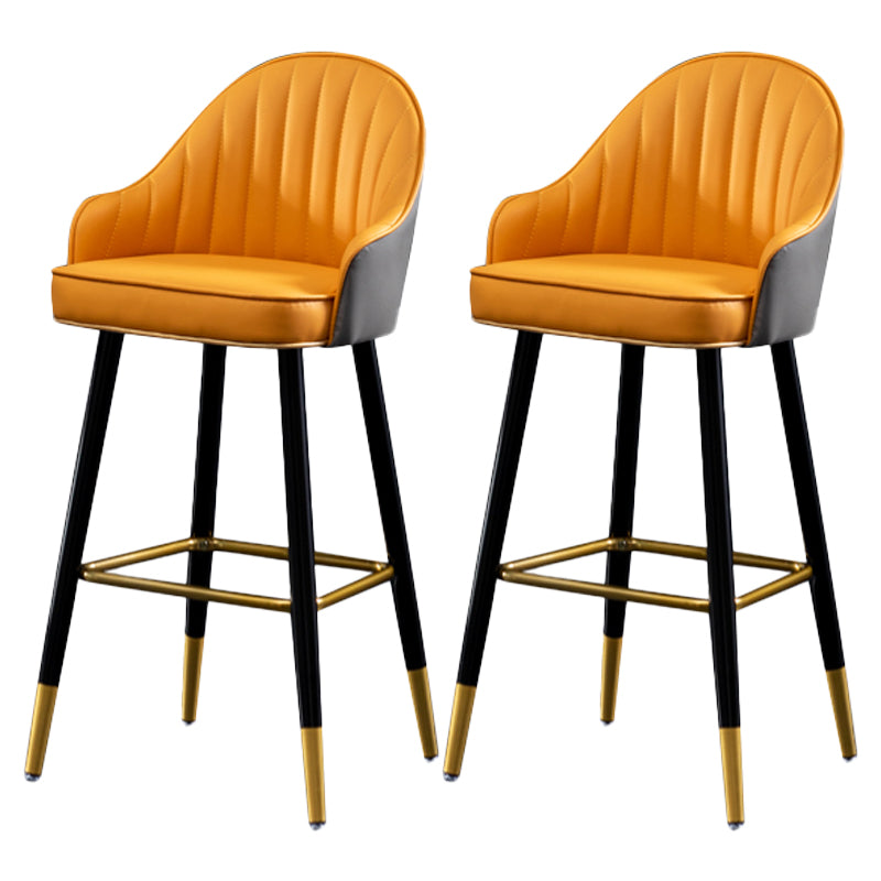 Contemporary Metal Leather Bar Stools Indoor Barstool with Footrest and Low Back Orange 2 Piece Set Counter Stool(26"H) Clearhalo 'Bar Furniture' 'Bar Stools' 'bar_stools' 'furn' 'furn_bar_stools' 'furniture_bar_stools' 'Kitchen & Dining Furniture' 'kitchen&dining_furn' 'kitchen' 'kitchen_furn' Furniture' 4482602