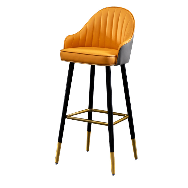 Contemporary Metal Leather Bar Stools Indoor Barstool with Footrest and Low Back Orange 1 Piece Bar Stool(30"H) Clearhalo 'Bar Furniture' 'Bar Stools' 'bar_stools' 'furn' 'furn_bar_stools' 'furniture_bar_stools' 'Kitchen & Dining Furniture' 'kitchen&dining_furn' 'kitchen' 'kitchen_furn' Furniture' 4482604