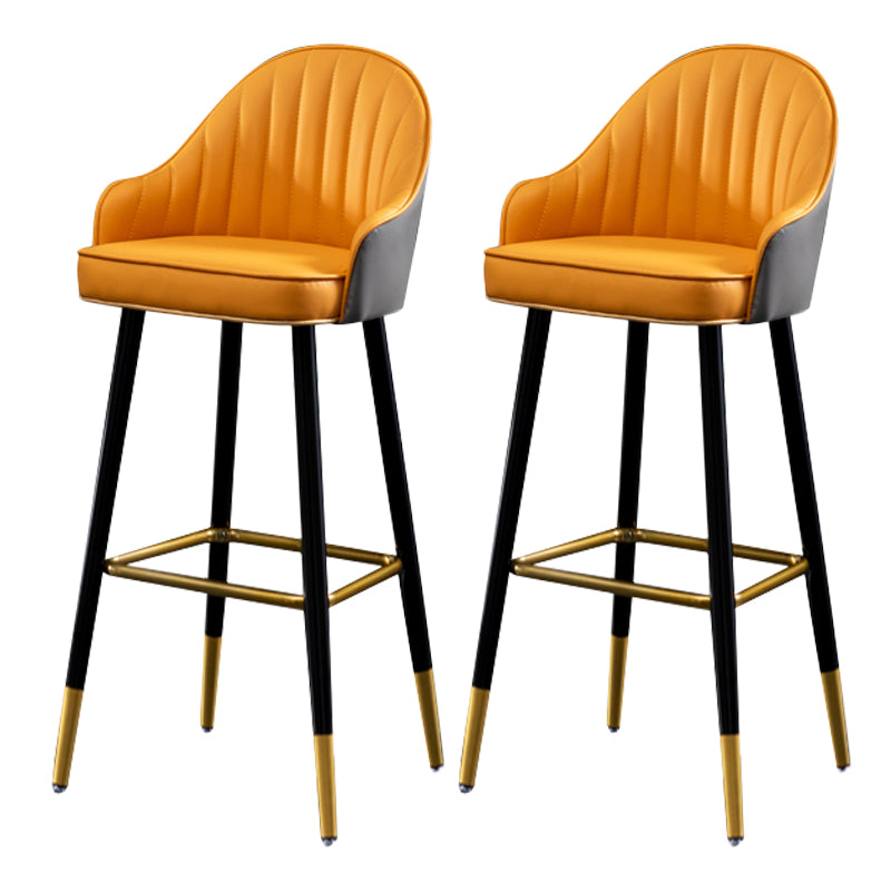 Contemporary Metal Leather Bar Stools Indoor Barstool with Footrest and Low Back Orange 2 Piece Set Bar Stool(30"H) Clearhalo 'Bar Furniture' 'Bar Stools' 'bar_stools' 'furn' 'furn_bar_stools' 'furniture_bar_stools' 'Kitchen & Dining Furniture' 'kitchen&dining_furn' 'kitchen' 'kitchen_furn' Furniture' 4482605