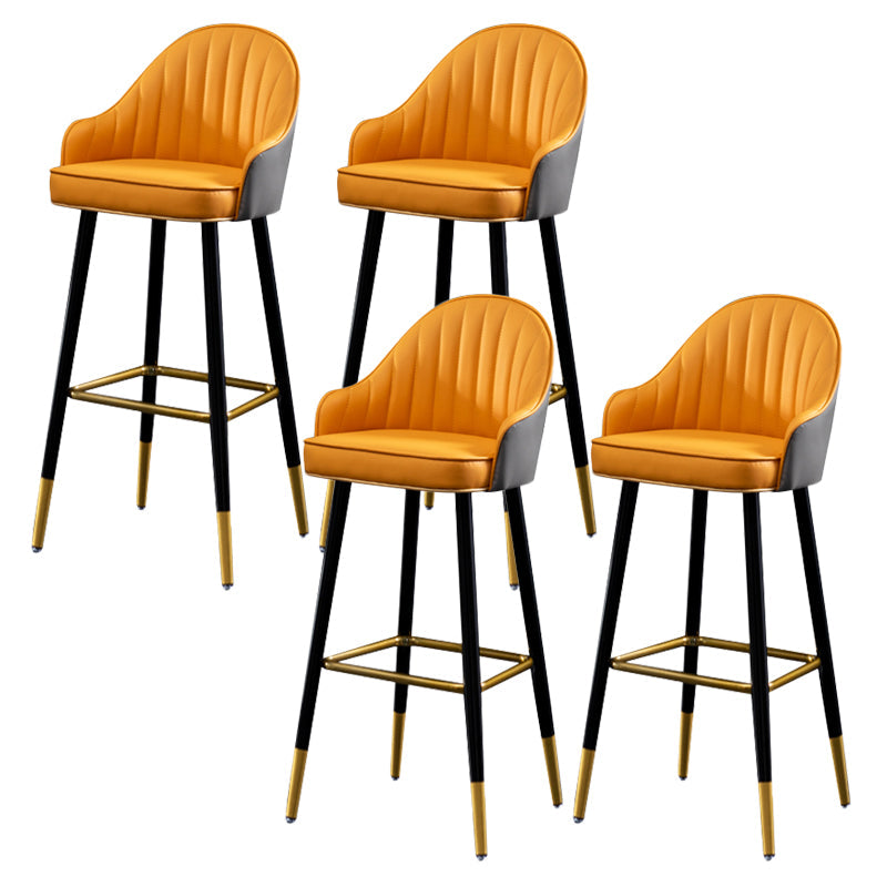 Contemporary Metal Leather Bar Stools Indoor Barstool with Footrest and Low Back Orange 4 Piece Set Bar Stool(30"H) Clearhalo 'Bar Furniture' 'Bar Stools' 'bar_stools' 'furn' 'furn_bar_stools' 'furniture_bar_stools' 'Kitchen & Dining Furniture' 'kitchen&dining_furn' 'kitchen' 'kitchen_furn' Furniture' 4482606