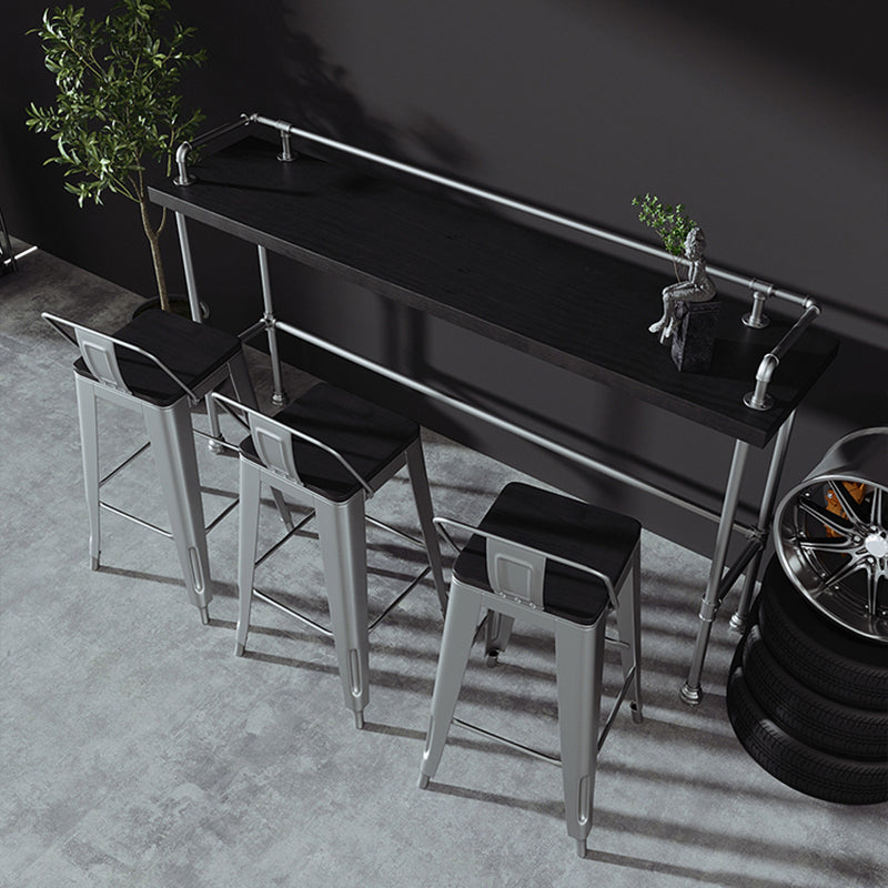 Industrial Black Wood Bar Table with Rectangle Table Top Silver Trestle Table - 42" H Clearhalo 'Bar Furniture' 'Bar Tables' 'bar_tables' 'furn' 'furn_bar_tables' 'Furniture' 'furniture_bar_tables' 'Kitchen & Dining Furniture' 4482688