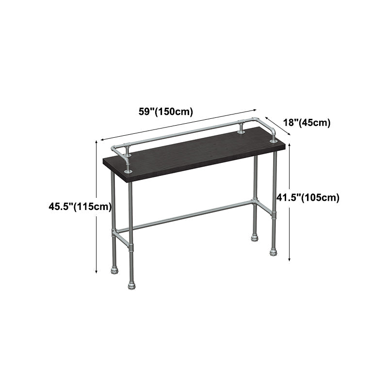 Industrial Black Wood Bar Table with Rectangle Table Top Silver Trestle Table - 42" H Clearhalo 'Bar Furniture' 'Bar Tables' 'bar_tables' 'furn' 'furn_bar_tables' 'Furniture' 'furniture_bar_tables' 'Kitchen & Dining Furniture' 4482690