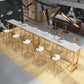 Glam White Marble Counter Table with Rectangle Table Top Gold Trestle Table, Only Table 78.7"L x 15.7"W x 41.3"H Without Chairs Clearhalo 'Bar Furniture' 'Bar Tables' 'bar_tables' 'furn' 'furn_bar_tables' 'Furniture' 'furniture_bar_tables' 'Kitchen & Dining Furniture' 4482703
