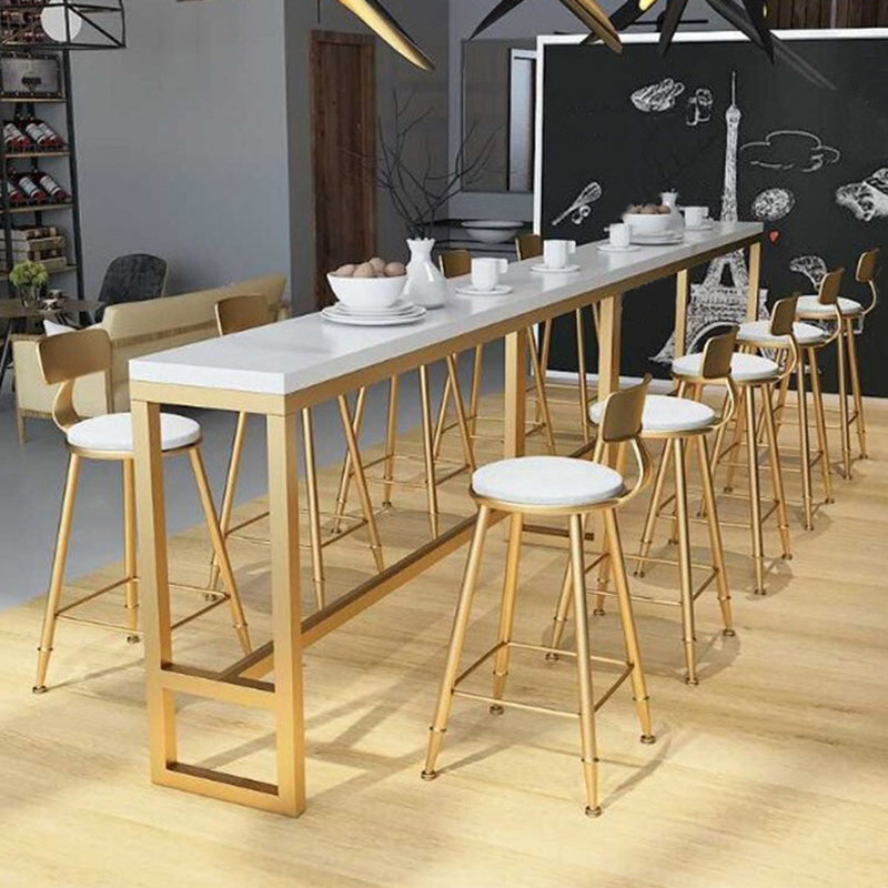 Glam White Marble Counter Table with Rectangle Table Top Gold Trestle Table, Only Table 63"L x 15.7"W x 41.3"H Without Chairs Clearhalo 'Bar Furniture' 'Bar Tables' 'bar_tables' 'furn' 'furn_bar_tables' 'Furniture' 'furniture_bar_tables' 'Kitchen & Dining Furniture' 4482704