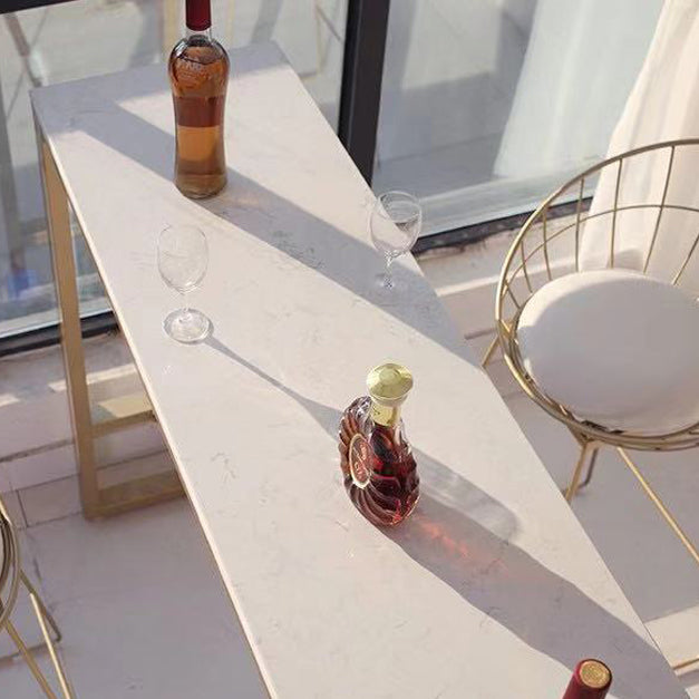 Glam White Marble Counter Table with Rectangle Table Top Gold Trestle Table, Only Table Clearhalo 'Bar Furniture' 'Bar Tables' 'bar_tables' 'furn' 'furn_bar_tables' 'Furniture' 'furniture_bar_tables' 'Kitchen & Dining Furniture' 4482707