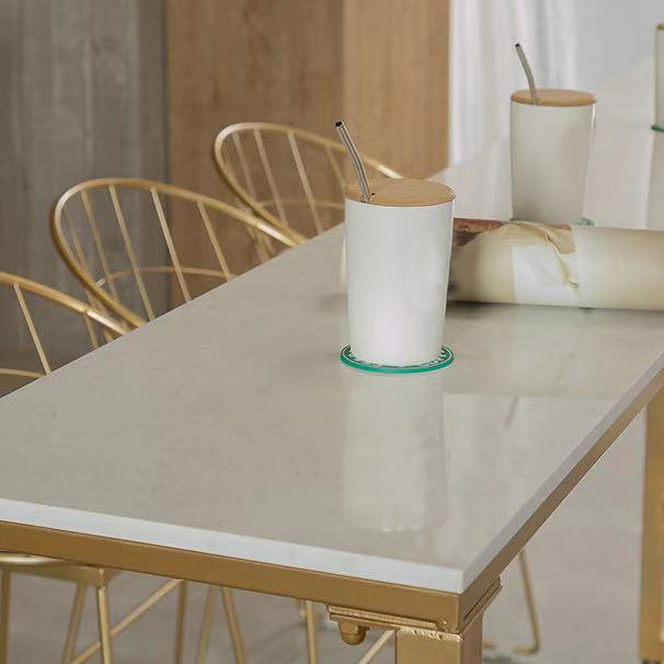 Glam White Marble Counter Table with Rectangle Table Top Gold Trestle Table, Only Table Clearhalo 'Bar Furniture' 'Bar Tables' 'bar_tables' 'furn' 'furn_bar_tables' 'Furniture' 'furniture_bar_tables' 'Kitchen & Dining Furniture' 4482709