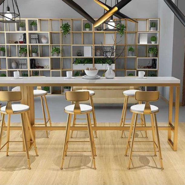 Glam White Marble Counter Table with Rectangle Table Top Gold Trestle Table, Only Table Clearhalo 'Bar Furniture' 'Bar Tables' 'bar_tables' 'furn' 'furn_bar_tables' 'Furniture' 'furniture_bar_tables' 'Kitchen & Dining Furniture' 4482712
