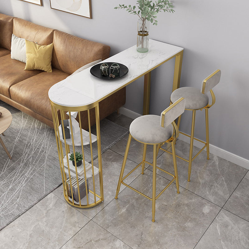 Glam Marble Pub Table with Specialty Table Top Gold Double Pedestal Table - 42" H 78.7"L x 15.7"W x 41.3"H White-Gold Without Chairs Clearhalo 'Bar Furniture' 'Bar Tables' 'bar_tables' 'furn' 'furn_bar_tables' 'Furniture' 'furniture_bar_tables' 'Kitchen & Dining Furniture' 4482744