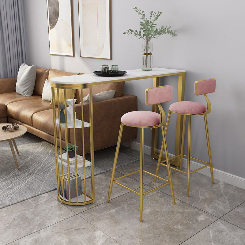 Glam Marble Pub Table with Specialty Table Top Gold Double Pedestal Table - 42" H 70.9"L x 15.7"W x 41.3"H White-Gold Without Chairs Clearhalo 'Bar Furniture' 'Bar Tables' 'bar_tables' 'furn' 'furn_bar_tables' 'Furniture' 'furniture_bar_tables' 'Kitchen & Dining Furniture' 4482745