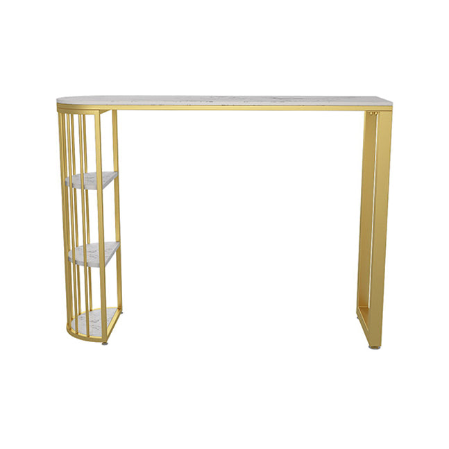 Glam Marble Pub Table with Specialty Table Top Gold Double Pedestal Table - 42" H White-Gold Without Chairs Clearhalo 'Bar Furniture' 'Bar Tables' 'bar_tables' 'furn' 'furn_bar_tables' 'Furniture' 'furniture_bar_tables' 'Kitchen & Dining Furniture' 4482748