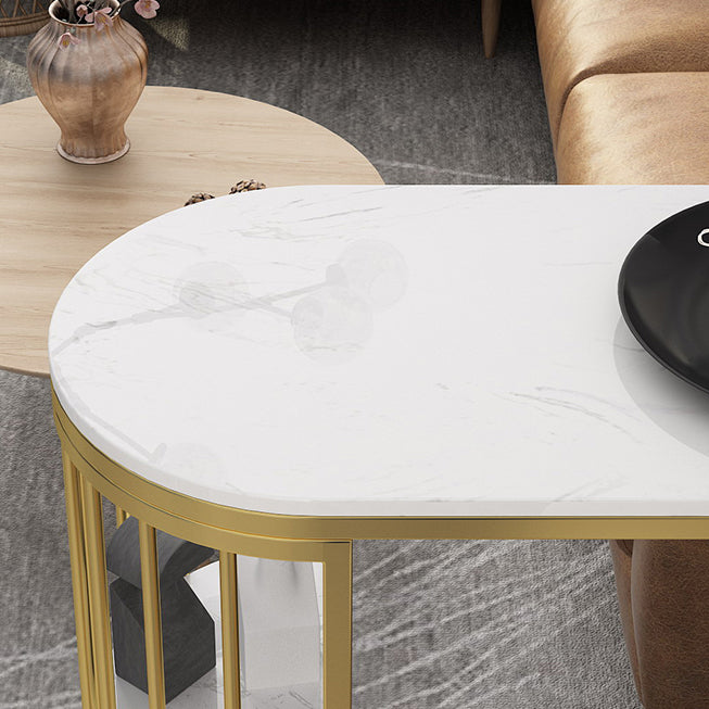 Glam Marble Pub Table with Specialty Table Top Gold Double Pedestal Table - 42" H Clearhalo 'Bar Furniture' 'Bar Tables' 'bar_tables' 'furn' 'furn_bar_tables' 'Furniture' 'furniture_bar_tables' 'Kitchen & Dining Furniture' 4482750