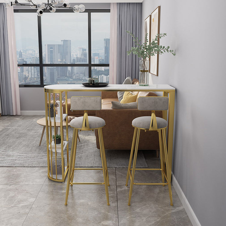 Glam Marble Pub Table with Specialty Table Top Gold Double Pedestal Table - 42" H Clearhalo 'Bar Furniture' 'Bar Tables' 'bar_tables' 'furn' 'furn_bar_tables' 'Furniture' 'furniture_bar_tables' 'Kitchen & Dining Furniture' 4482752
