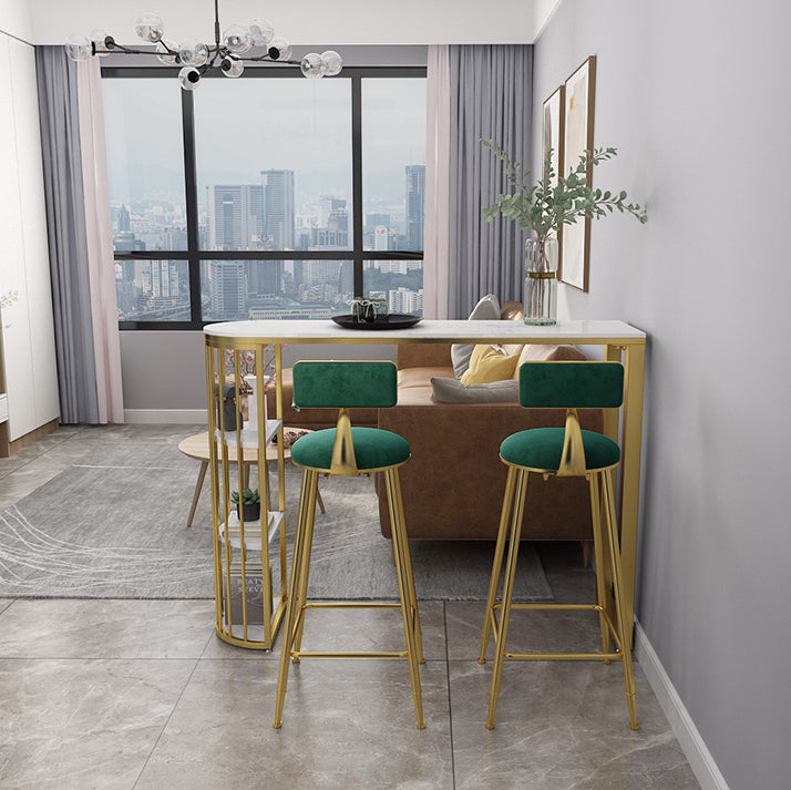 Glam Marble Pub Table with Specialty Table Top Gold Double Pedestal Table - 42" H Clearhalo 'Bar Furniture' 'Bar Tables' 'bar_tables' 'furn' 'furn_bar_tables' 'Furniture' 'furniture_bar_tables' 'Kitchen & Dining Furniture' 4482755