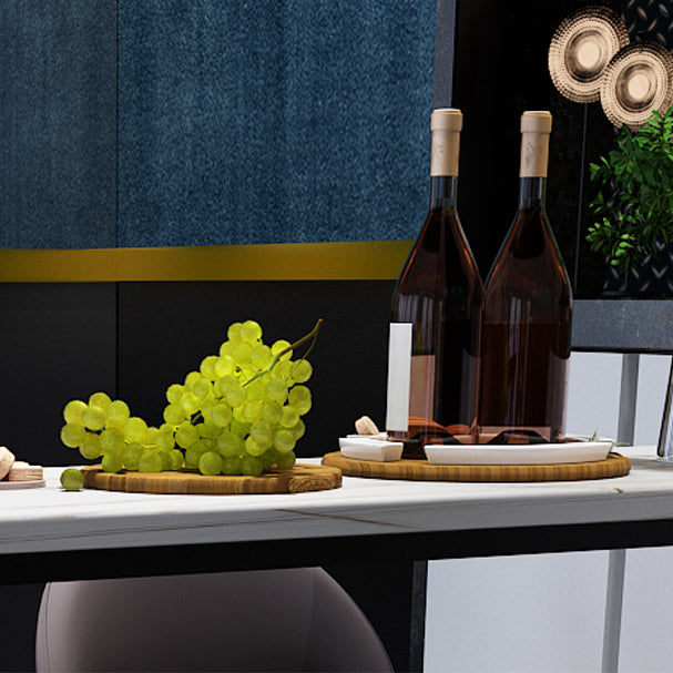 Modern White Marble Bar Table with Specialty Table Top Black Double Pedestal Table - 42" H Clearhalo 'Bar Furniture' 'Bar Tables' 'bar_tables' 'furn' 'furn_bar_tables' 'Furniture' 'furniture_bar_tables' 'Kitchen & Dining Furniture' 4482769
