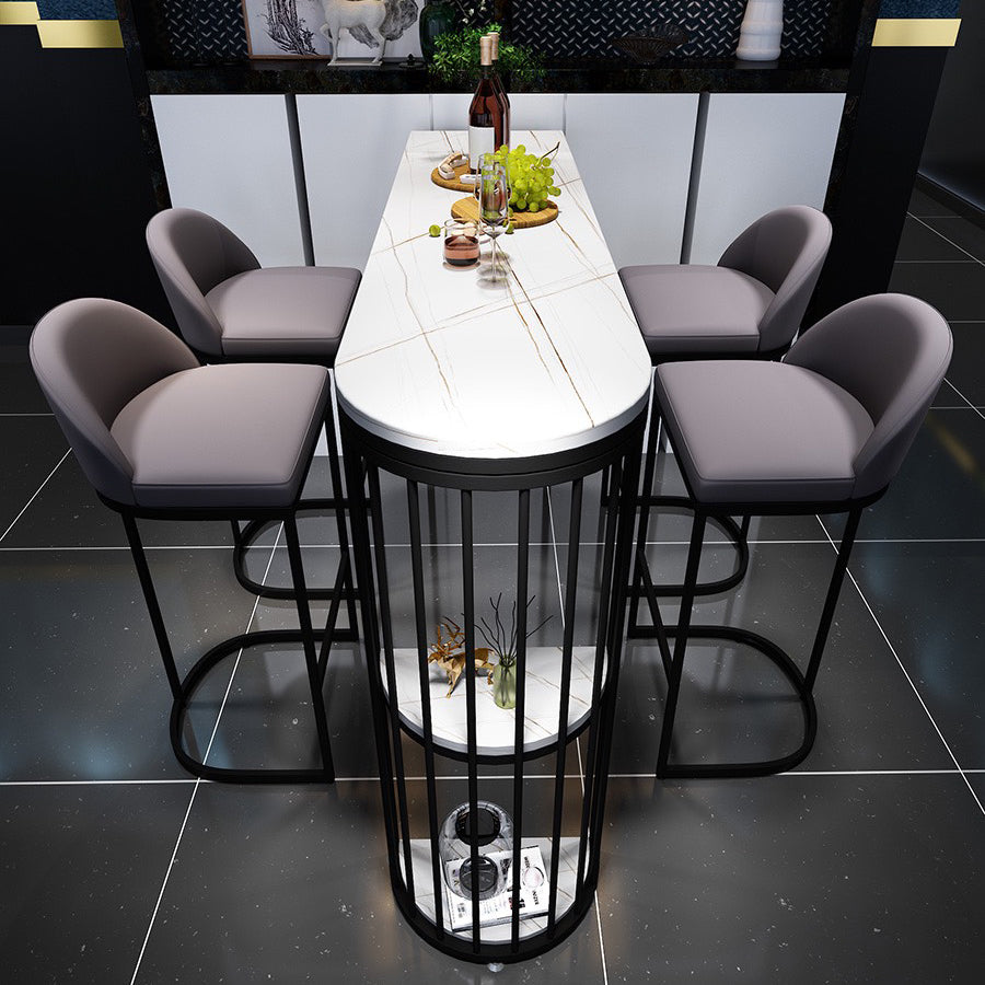 Modern White Marble Bar Table with Specialty Table Top Black Double Pedestal Table - 42" H Clearhalo 'Bar Furniture' 'Bar Tables' 'bar_tables' 'furn' 'furn_bar_tables' 'Furniture' 'furniture_bar_tables' 'Kitchen & Dining Furniture' 4482776