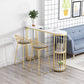 Glam Marble Table with Oval Table Top Gold Double Pedestal Table with 42-inch Height 70.9"L x 15.7"W x 41.3"H White-Gold Without Chairs Clearhalo 'Bar Furniture' 'Bar Tables' 'bar_tables' 'furn' 'furn_bar_tables' 'Furniture' 'furniture_bar_tables' 'Kitchen & Dining Furniture' 4482782