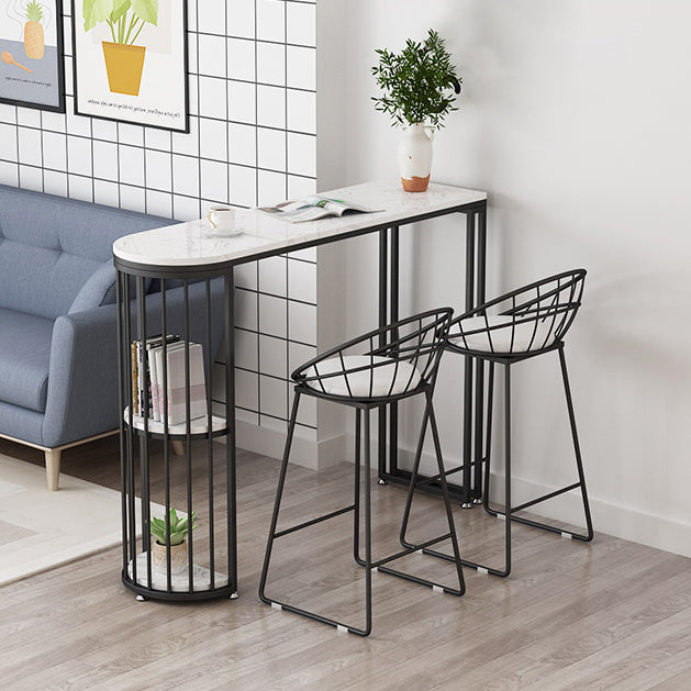 Glam Marble Table with Oval Table Top Gold Double Pedestal Table with 42-inch Height 78.7"L x 15.7"W x 41.3"H White-Black Without Chairs Clearhalo 'Bar Furniture' 'Bar Tables' 'bar_tables' 'furn' 'furn_bar_tables' 'Furniture' 'furniture_bar_tables' 'Kitchen & Dining Furniture' 4482785
