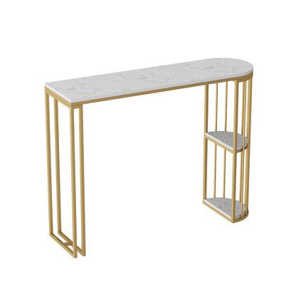 Glam Marble Table with Oval Table Top Gold Double Pedestal Table with 42-inch Height White-Gold Without Chairs Clearhalo 'Bar Furniture' 'Bar Tables' 'bar_tables' 'furn' 'furn_bar_tables' 'Furniture' 'furniture_bar_tables' 'Kitchen & Dining Furniture' 4482787