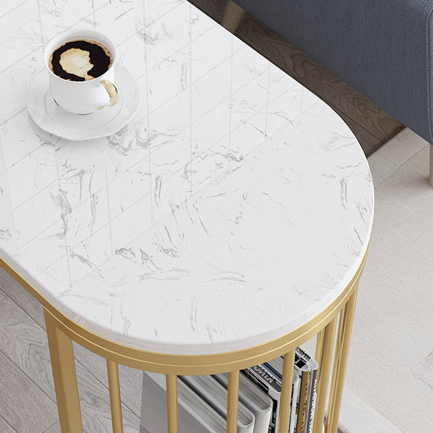 Glam Marble Table with Oval Table Top Gold Double Pedestal Table with 42-inch Height Clearhalo 'Bar Furniture' 'Bar Tables' 'bar_tables' 'furn' 'furn_bar_tables' 'Furniture' 'furniture_bar_tables' 'Kitchen & Dining Furniture' 4482788