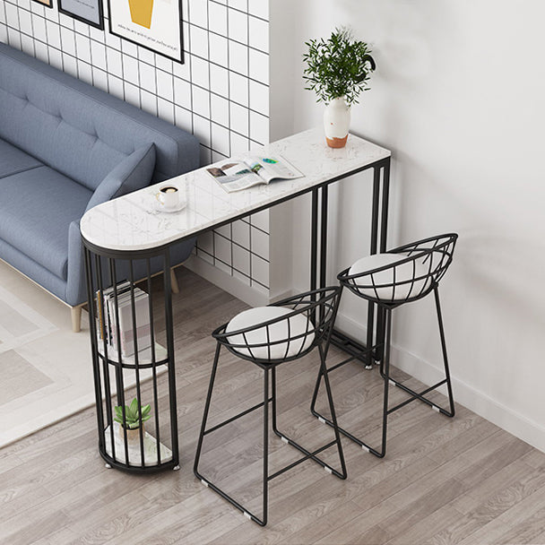 Glam Marble Table with Oval Table Top Gold Double Pedestal Table with 42-inch Height Clearhalo 'Bar Furniture' 'Bar Tables' 'bar_tables' 'furn' 'furn_bar_tables' 'Furniture' 'furniture_bar_tables' 'Kitchen & Dining Furniture' 4482792