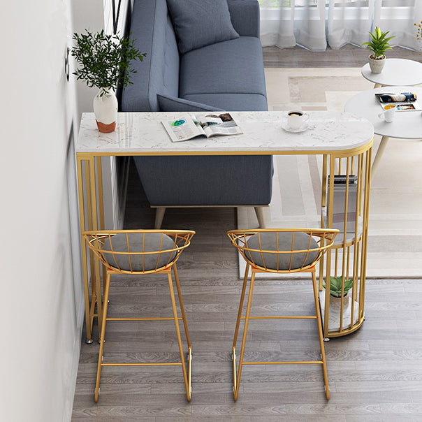 Glam Marble Table with Oval Table Top Gold Double Pedestal Table with 42-inch Height Clearhalo 'Bar Furniture' 'Bar Tables' 'bar_tables' 'furn' 'furn_bar_tables' 'Furniture' 'furniture_bar_tables' 'Kitchen & Dining Furniture' 4482793
